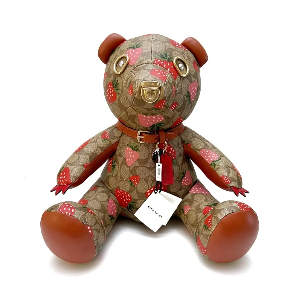 Coach Collectible Teddy Bear Logo Signature Canvas Wild Strawberry Print 16” NEW - Picture 2 of 13